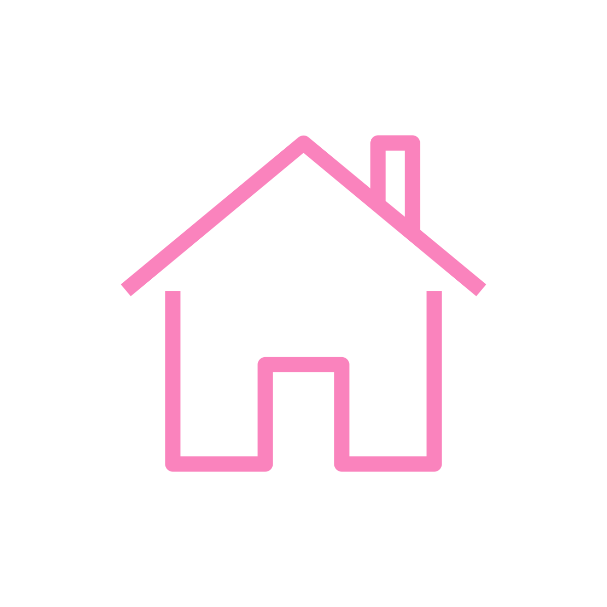 Simple pink outline of a house with a chimney.