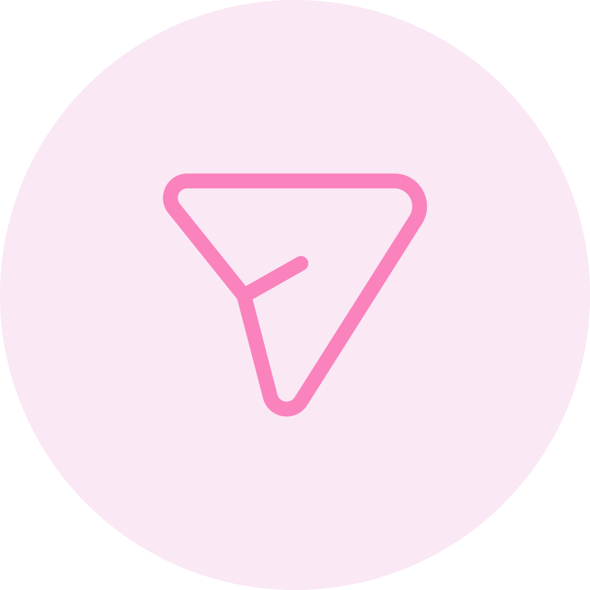 Pink outline of a martini glass on a light pink circular background.