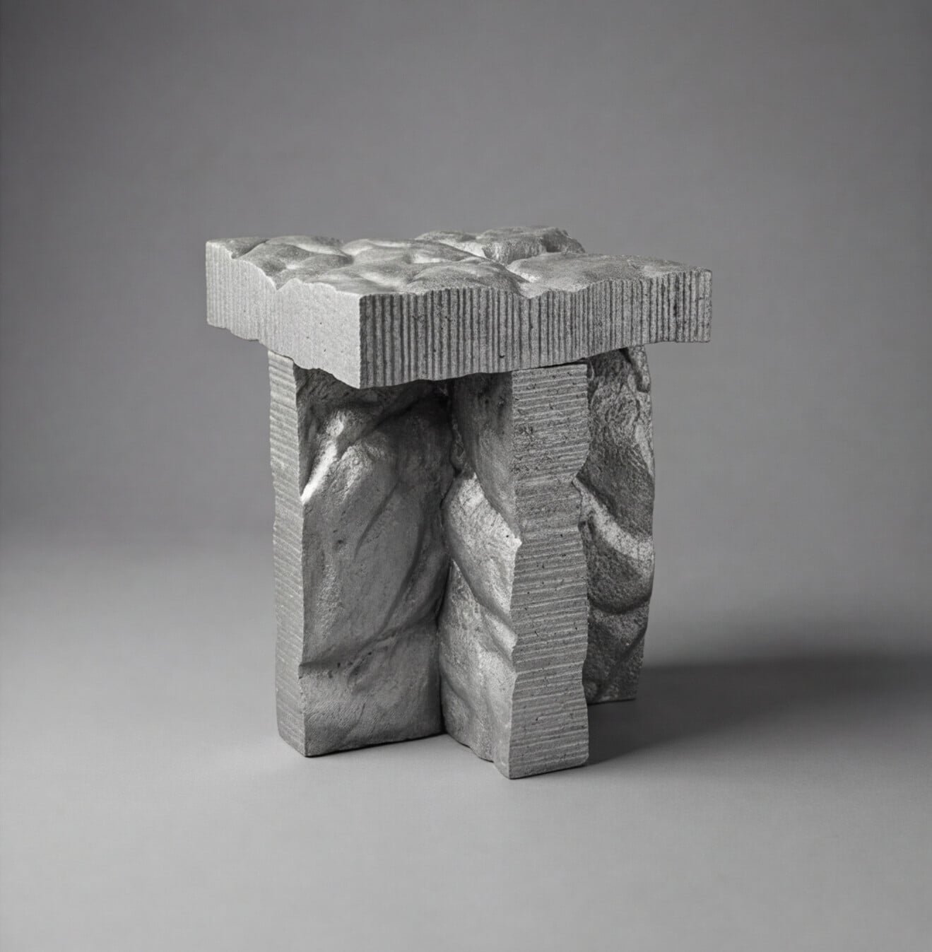 Scanned Traces stool in silver-grey Styrofoam.