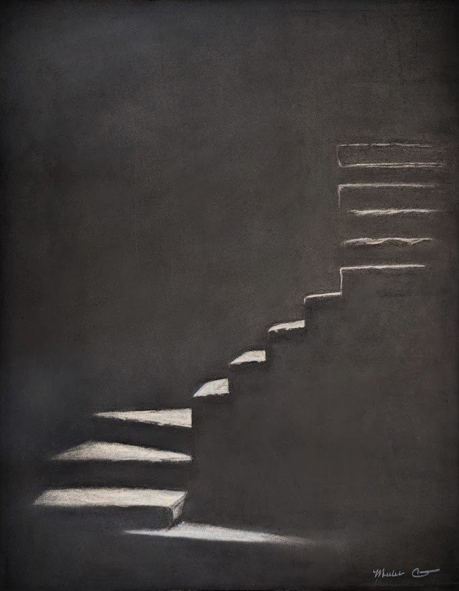 Ascent into Shadows, charcoal on paper