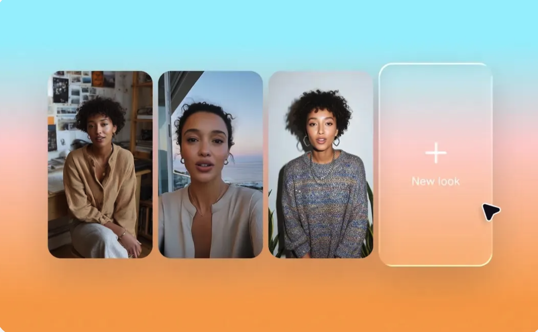 Captions app screens showing AI-generated video looks for a creator