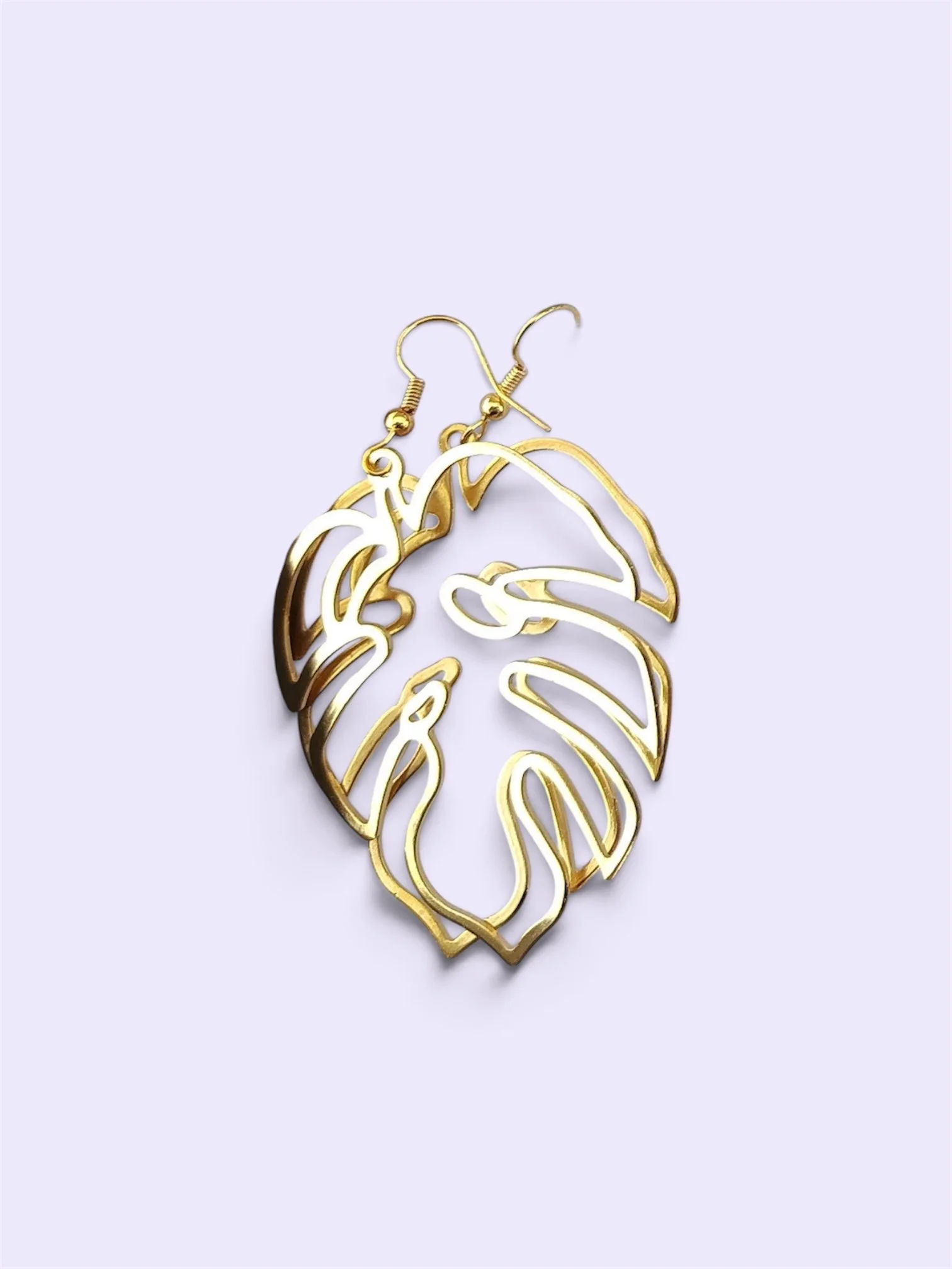 Brass Monstera Leaf Earrings