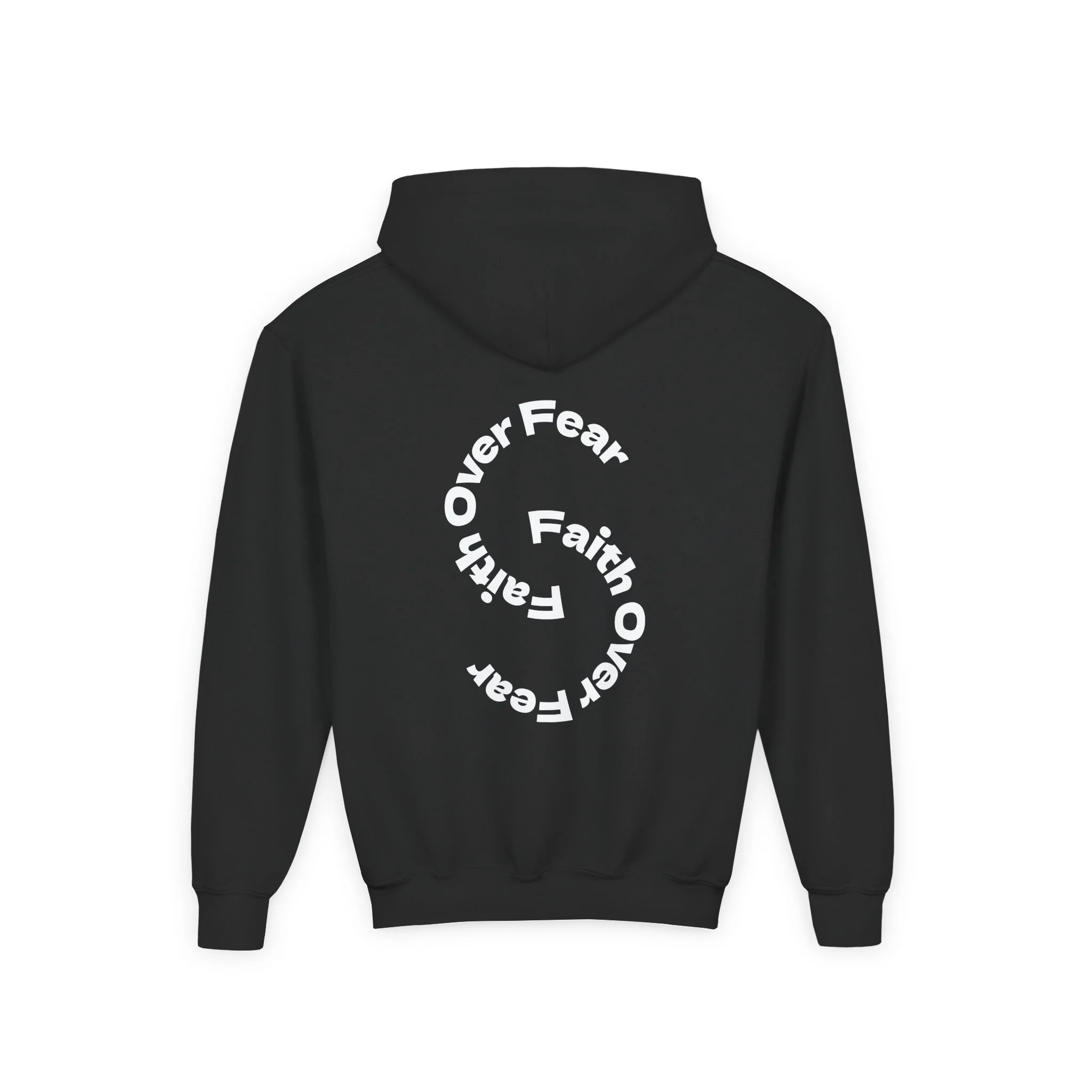 Youth Hoodie — "Faith Over Fear" Spiral Back Graphic