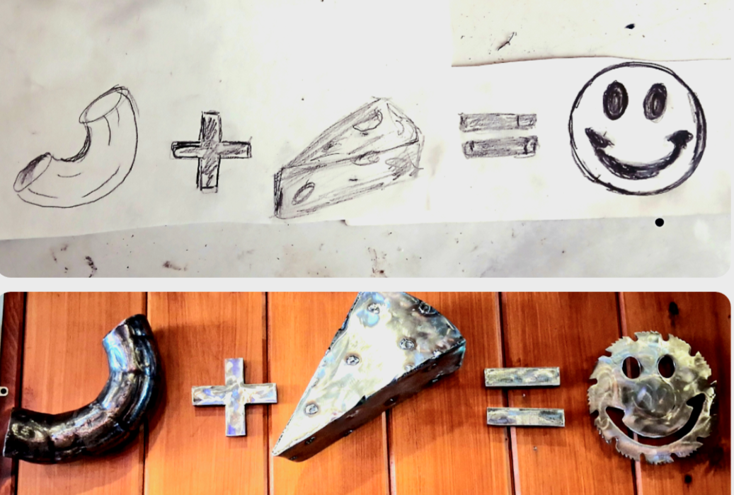 "Mac+Cheese=" — SOLD. From sketch to steel.