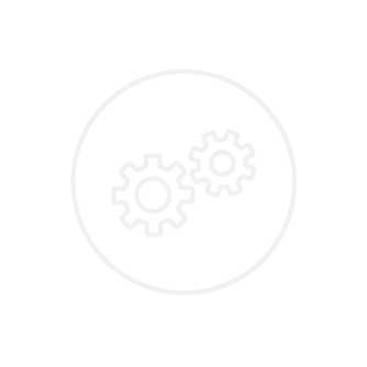 Icon of two interconnected gears inside a circle on a black background