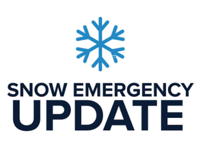 Snow emergency update with a blue snowflake icon above the text.