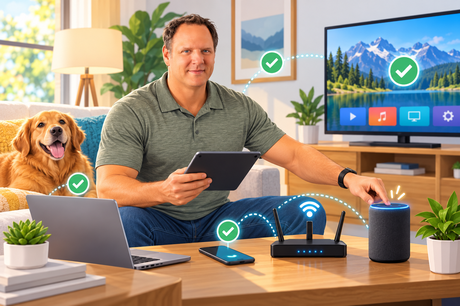 Keith helping a customer connect and troubleshoot home technology