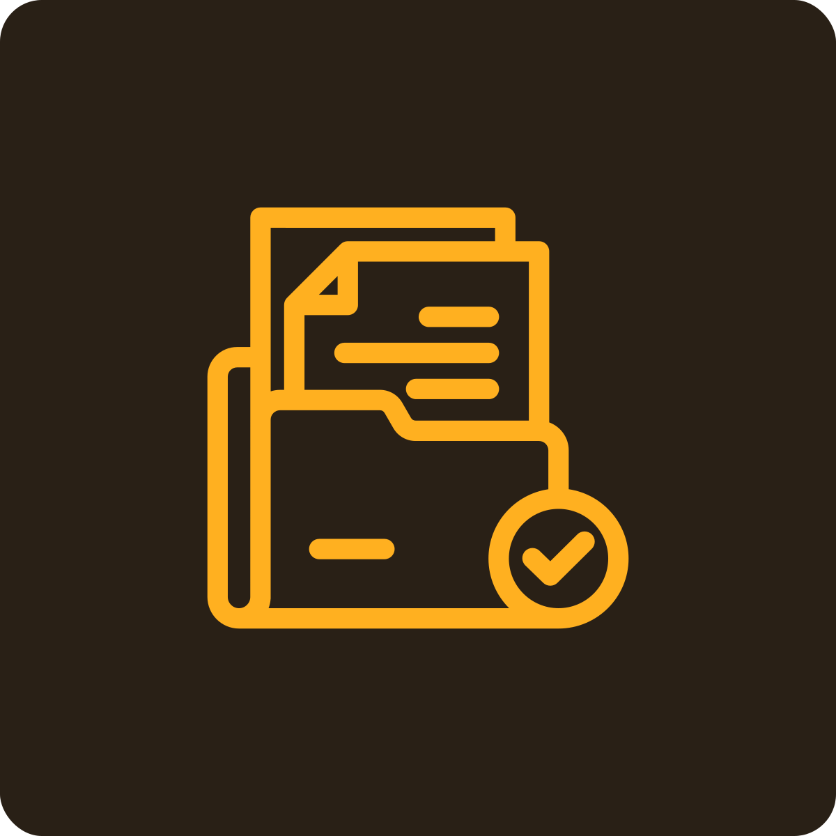 Icon of a filing cabinet with documents and a check mark indicating approval or completion.