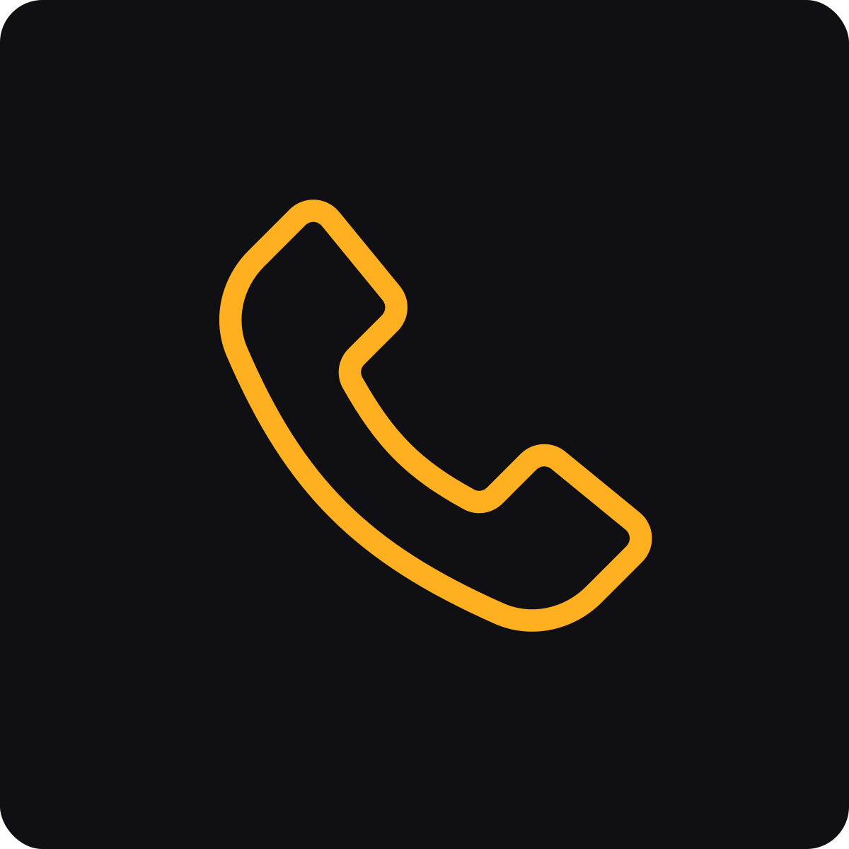 Icon of a yellow telephone receiver on a black background.