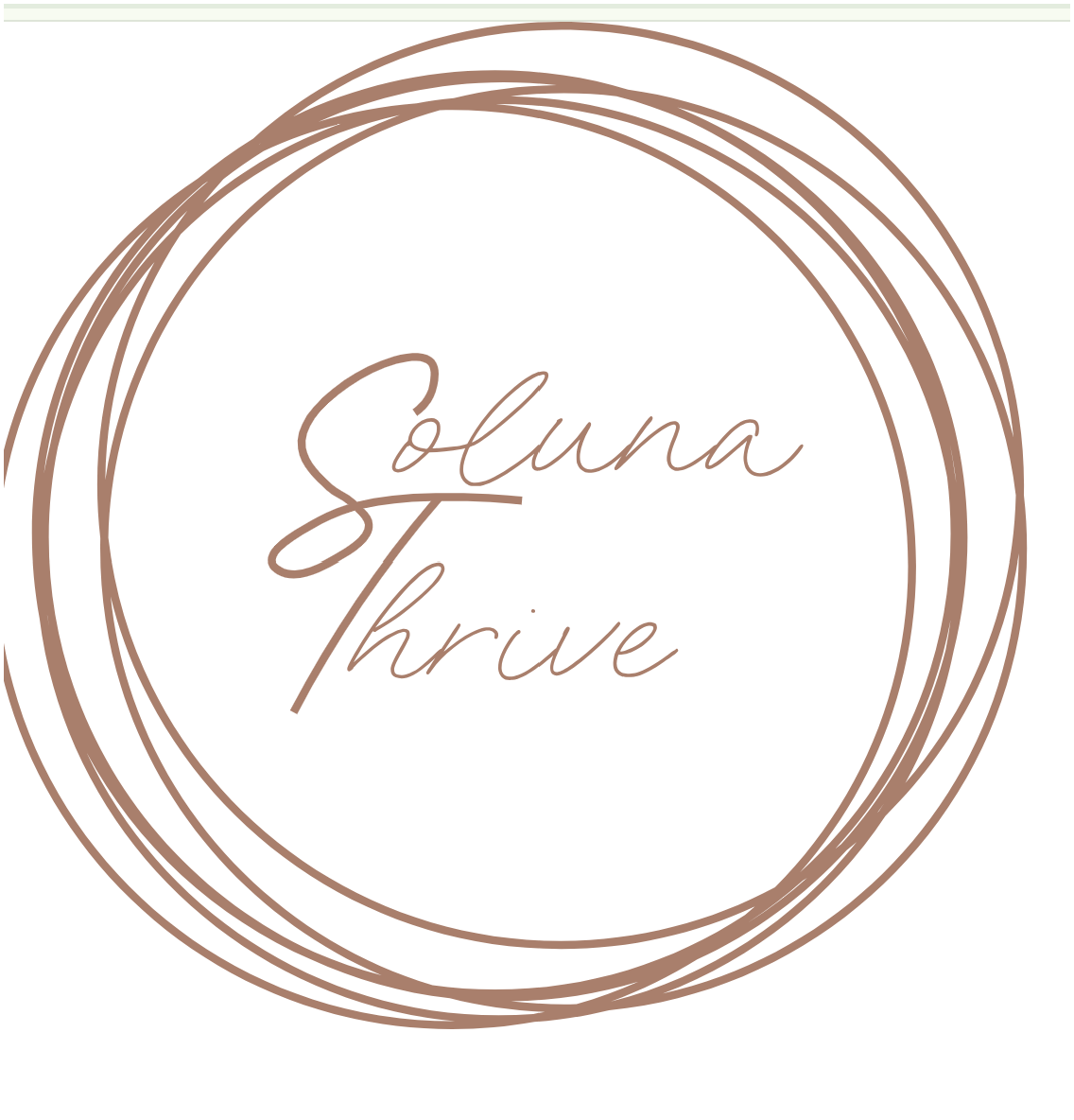 Luna Thrive logo in brown script lettering inside overlapping hand-drawn circular rings
