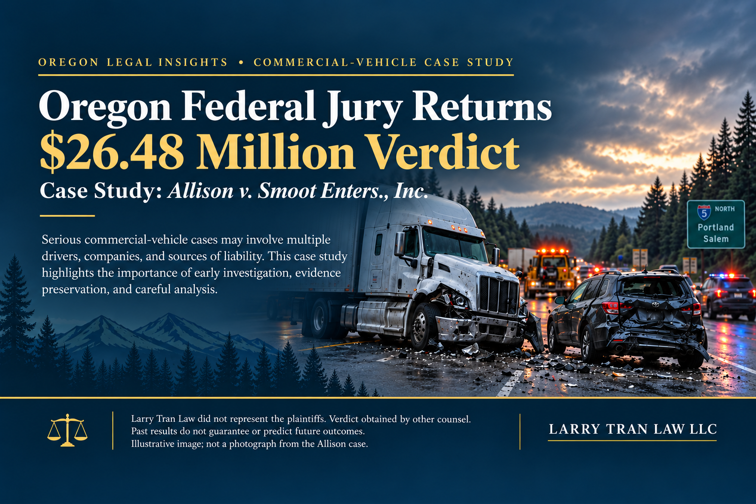 Oregon Federal Jury Returns $26.48 Million Verdict in Commercial-Vehicle Crash Case