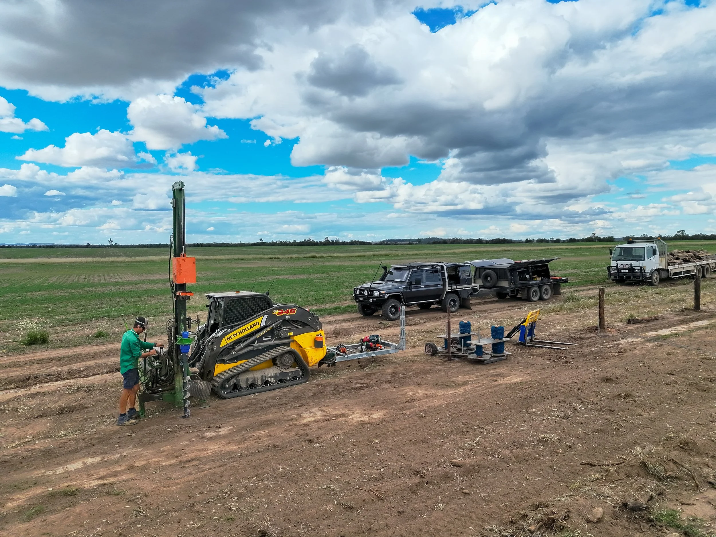 Fence posts being installed on a Western Downs property