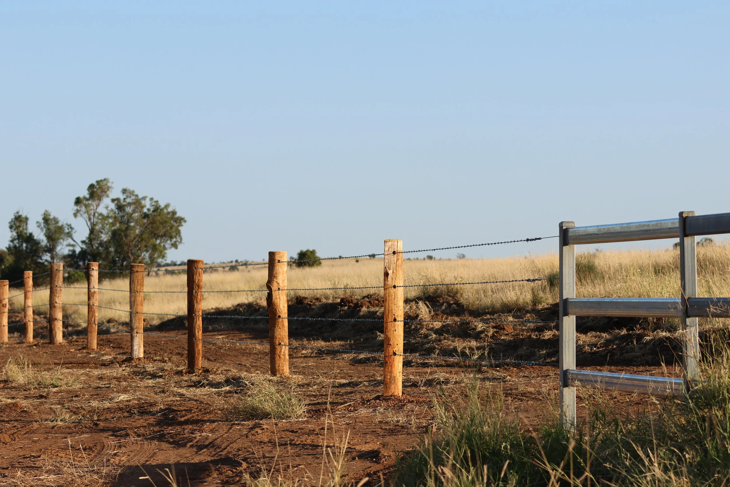 Barb wire fencing installed on a Western Downs property