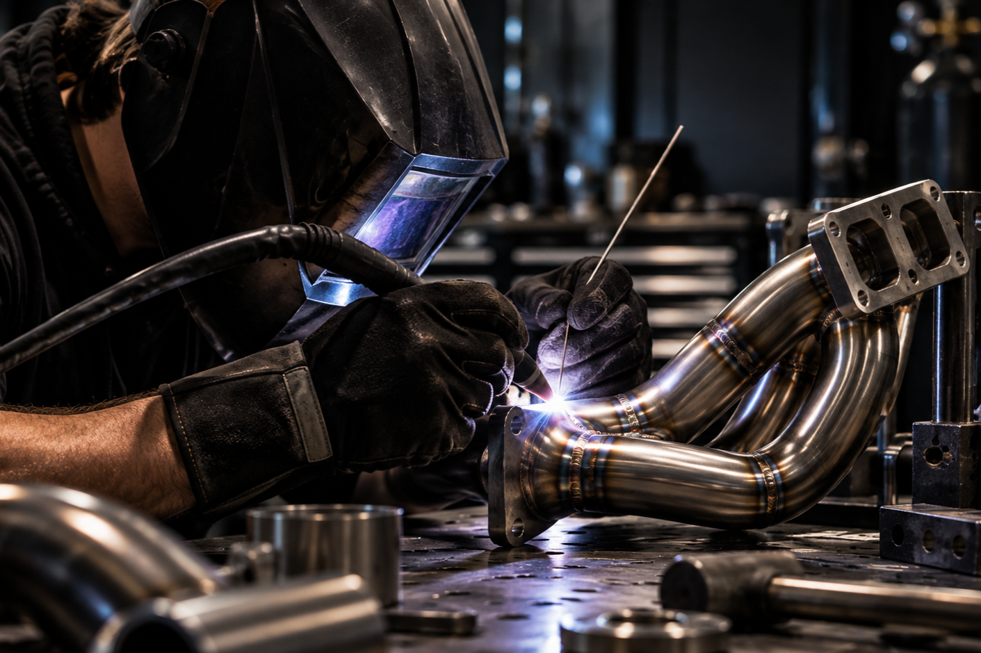 Custom automotive fabrication and welding at Proworx Automotive workshop in Taupō.