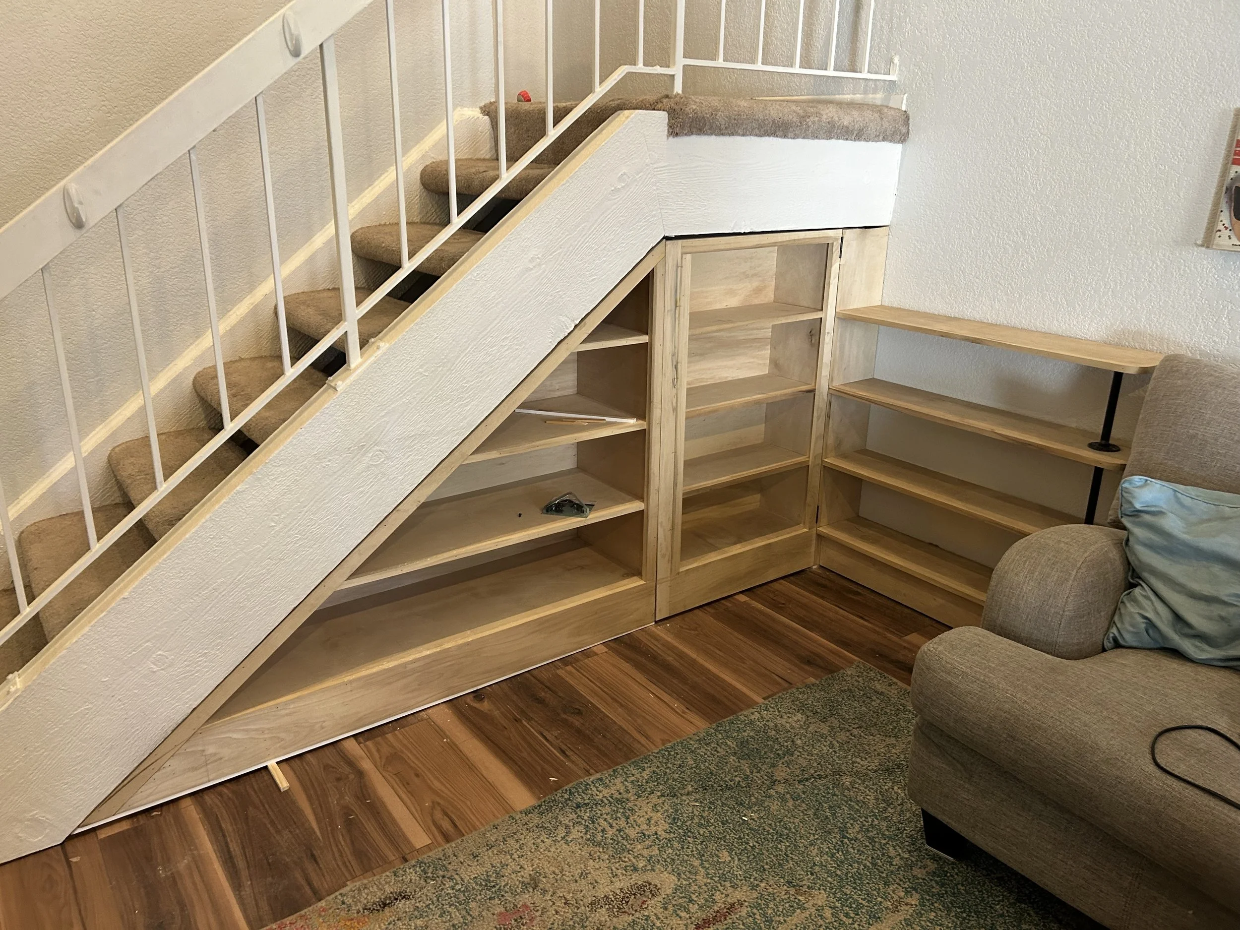 A book self project for under the stairs