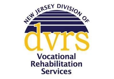 Logo of New Jersey Division of Vocational Rehabilitation Services with yellow and purple text.