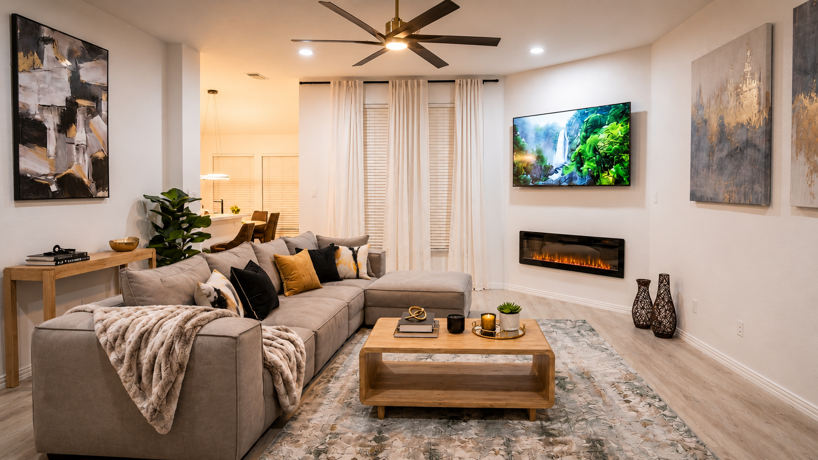 Ivory House McKinney living room with cozy sectional and modern decor.