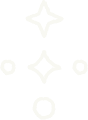 Simple black and white star and circle graphic with four star shapes and four circles