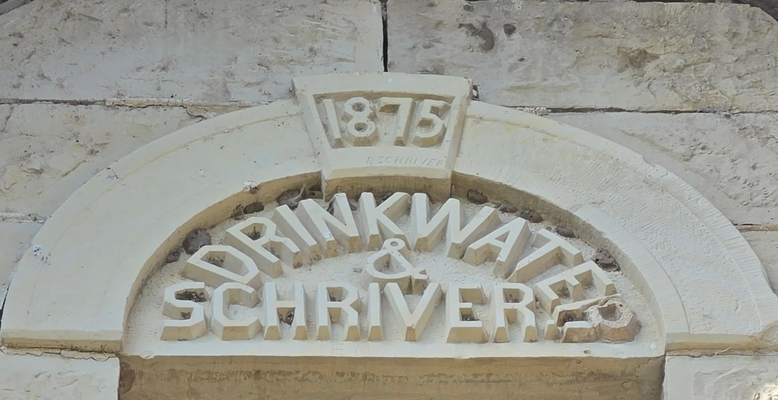 Drinkwater & Schriver Mill Limestone Sign on Cedar Point Mill