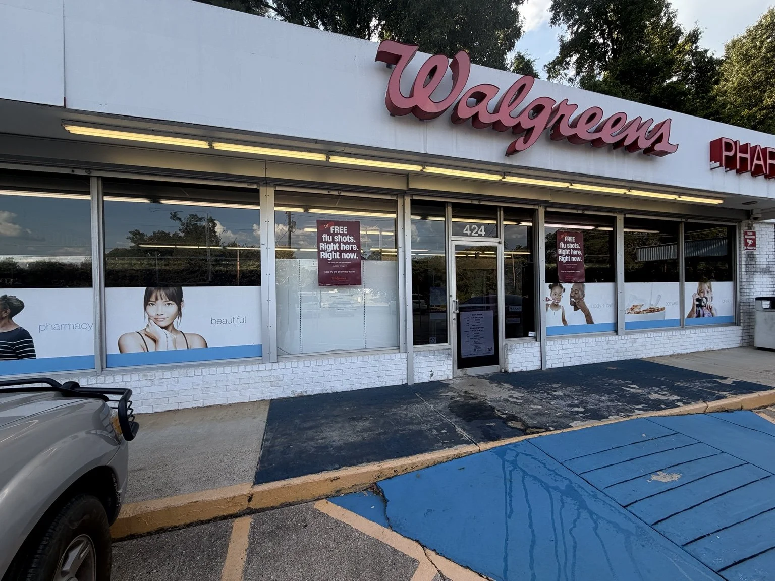 Walgreens commercial cleaning project — entrance glazing and storefront detail.