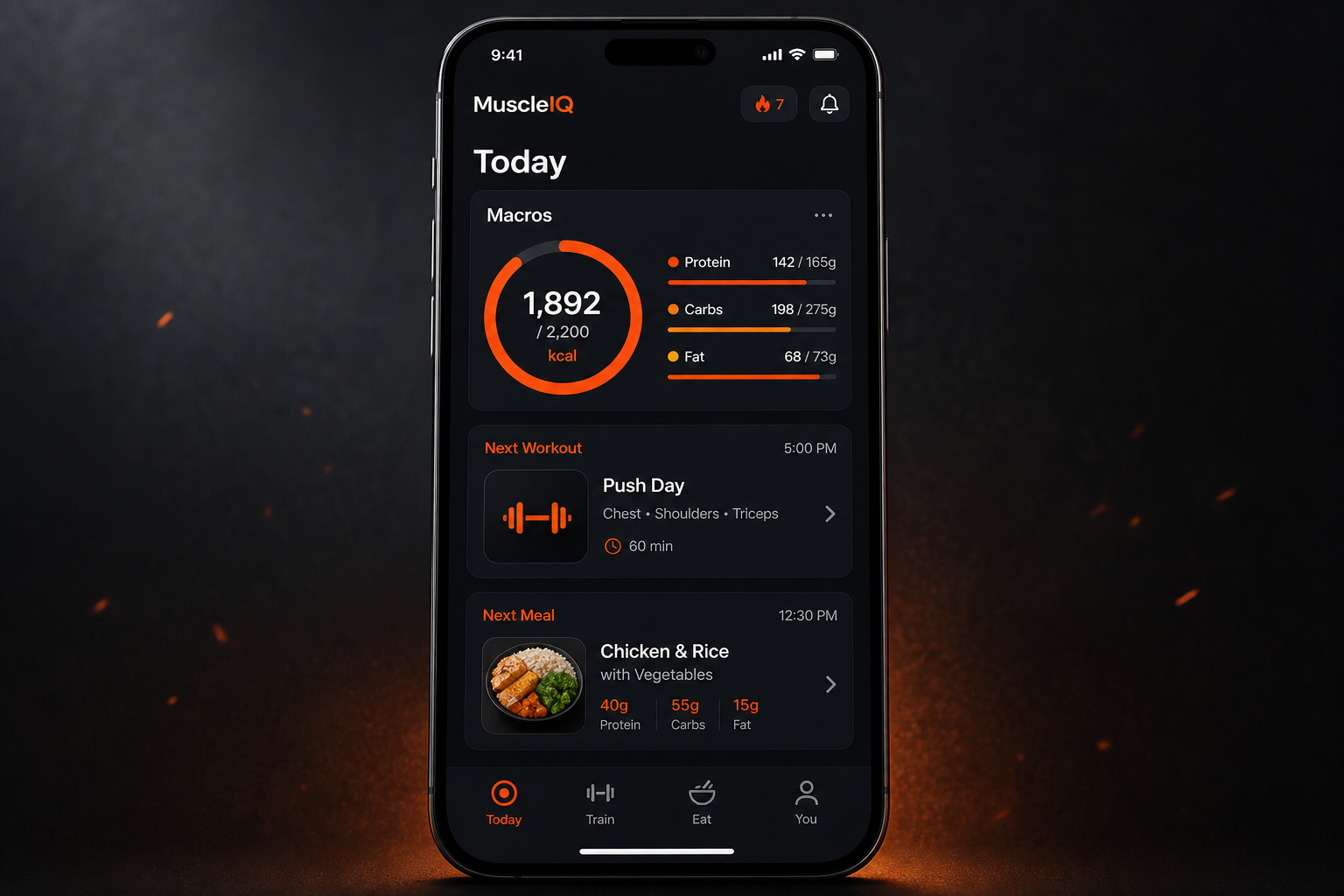 MuscleIQ Today app screen mockup