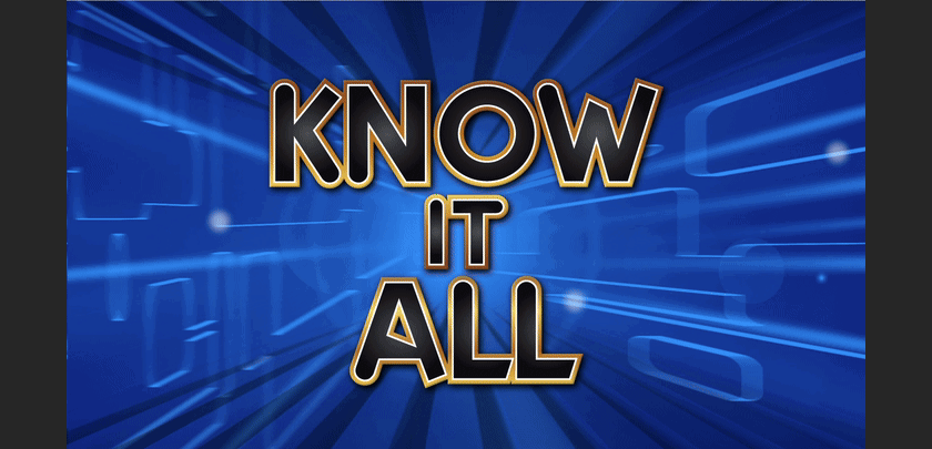 Animated preview of Know It All, an original trivia game from The Big Game Show, showing its title and game board.