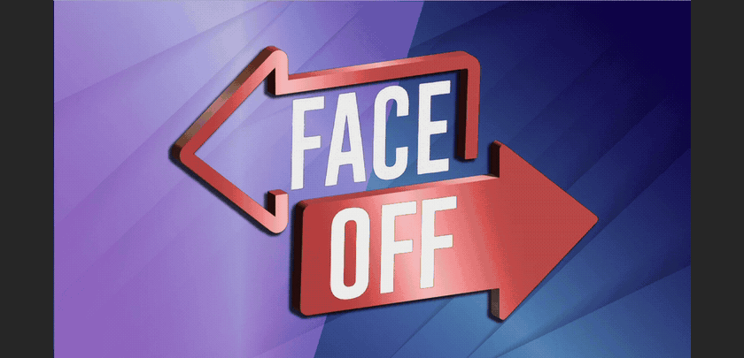 Animated preview of Face Off, an original game from The Big Game Show, showing its title and a multiple-choice trivia question.