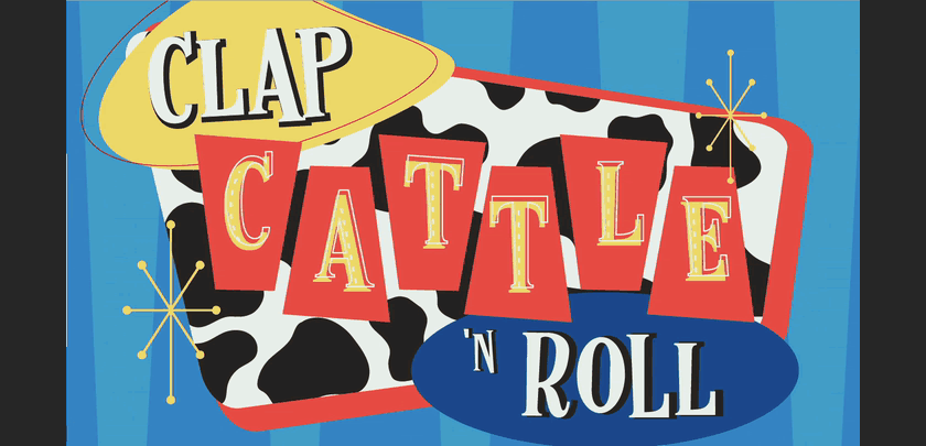 Animated preview of Clap, Cattle & Roll, an original game from The Big Game Show, showing its title and a trivia question.