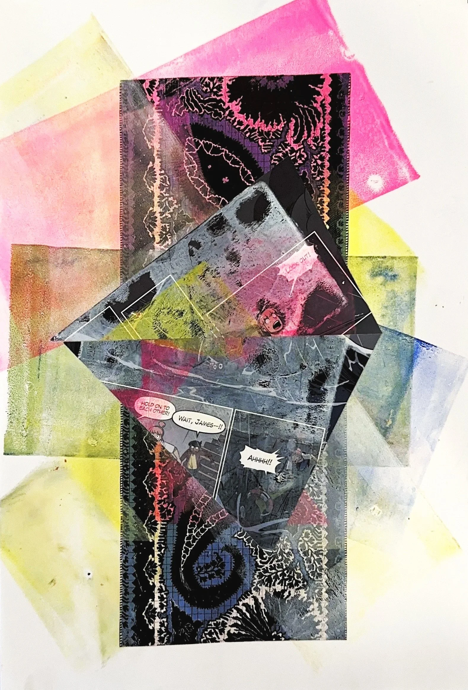 "Hold on to each other".
Mixed media on vintage book plate.
33 x 22.5 cm