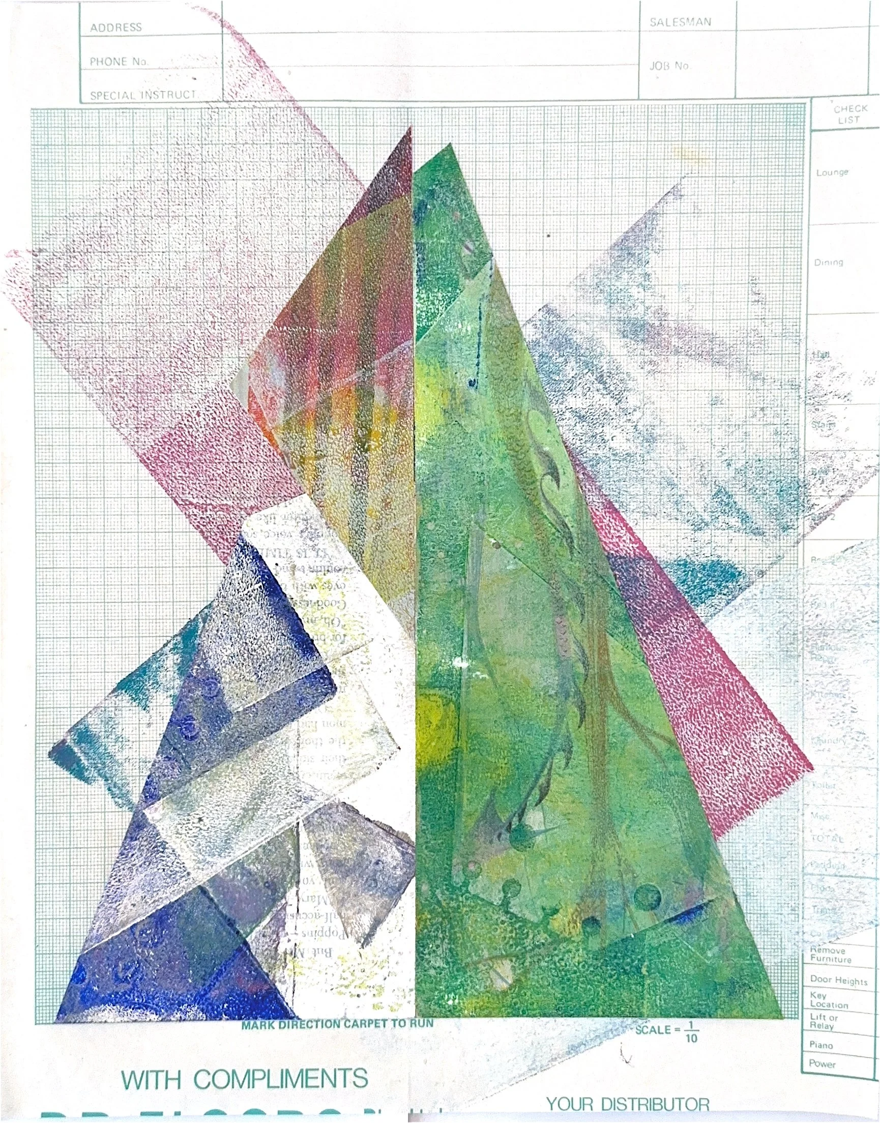 "With Compliments".
Mixed media on vintage drafting paper.
26 x 22.5 cm

