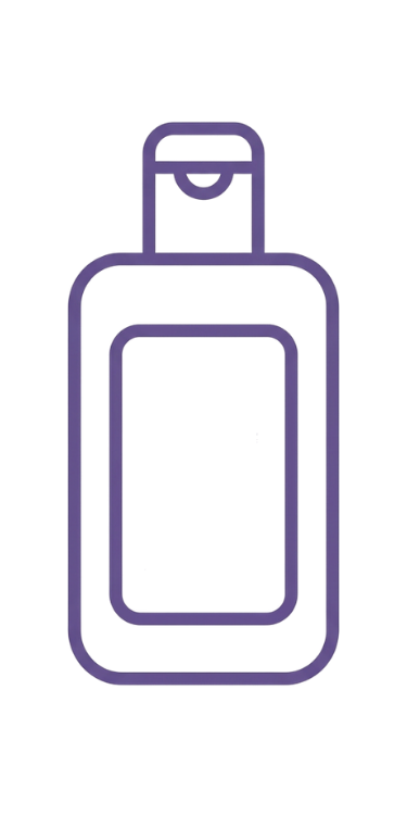 Outline drawing of a purple sanitizer or lotion bottle with a flip-top cap.