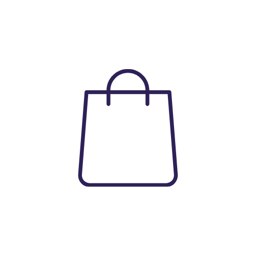 Outline of a shopping bag icon on a black background.