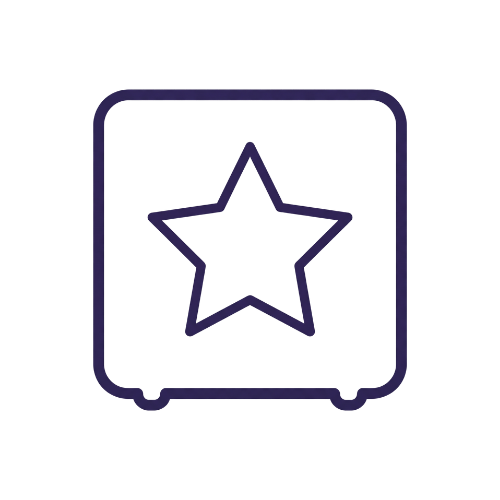 Outline of a star inside a square outline, resembling an award or recognition symbol.