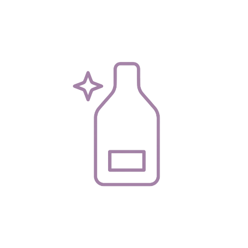 Outline of a bottle with a shine or sparkle near it.