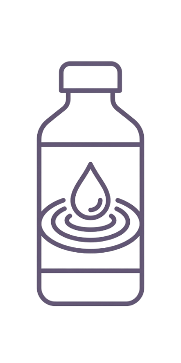 Bottle with a drop of liquid and ripples in water inside.