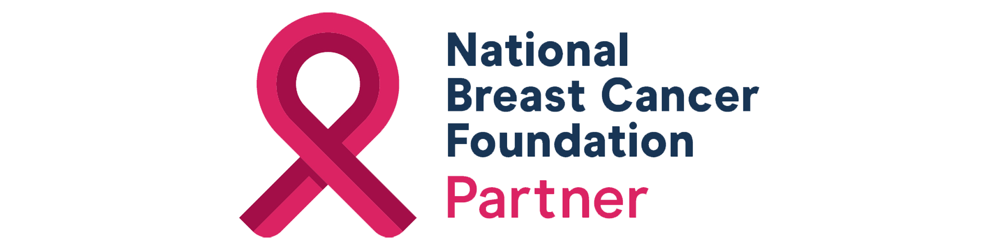 Logo for the National Breast Cancer Foundation with a pink ribbon and text indicating partnership.