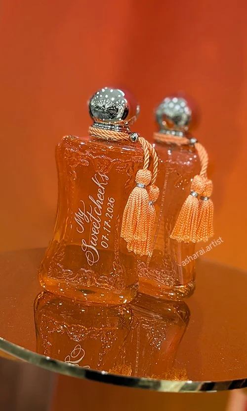 Live hand engraving at the Parfums de Marly pop-up launch of Athénaïs Eau de Parfum at Holt Renfrew, Yorkdale, Toronto.