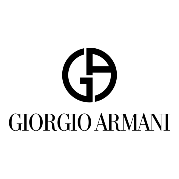 Giorgio Armani logo with a stylized letter G and the brand name in black text.