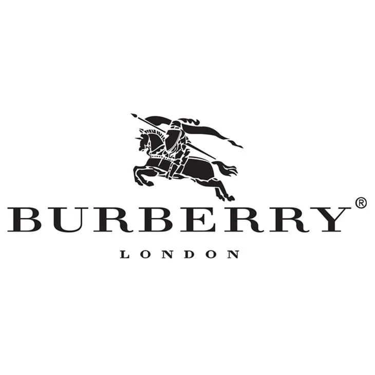 Burberry logo with a knight on a horse holding a lance, with text 'BURBERRY LONDON' underneath.