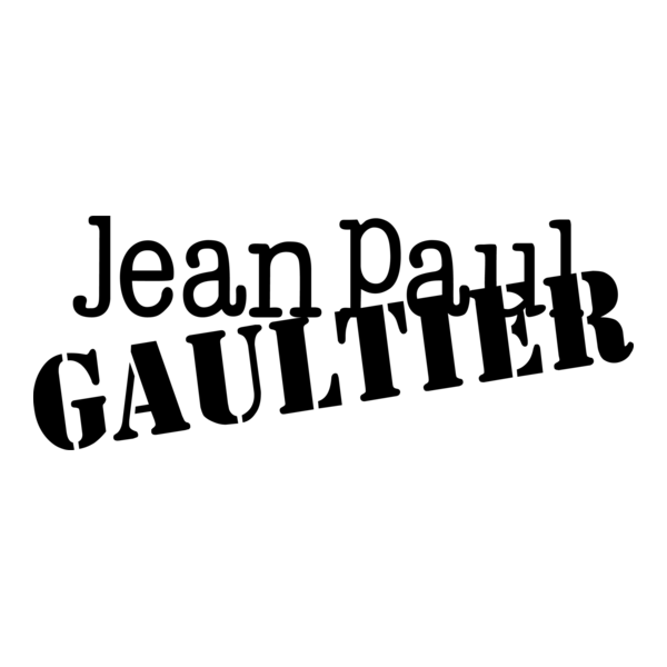 Jean Paul Gaultier logo with tilted text in black on a white background.