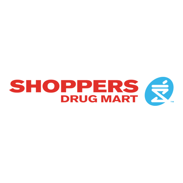 Shoppers Drug Mart logo with a blue and white emblem of a snake wrapped around a staff.