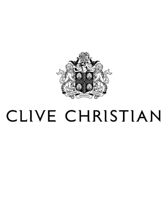 Clive Christian logo with a crest featuring lions, floral elements, and a shield, with the brand name below.