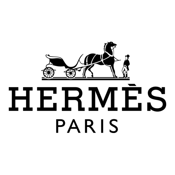 Hermès logo featuring a horse and carriage with a person standing nearby, and the text 'Hermès Paris' beneath.