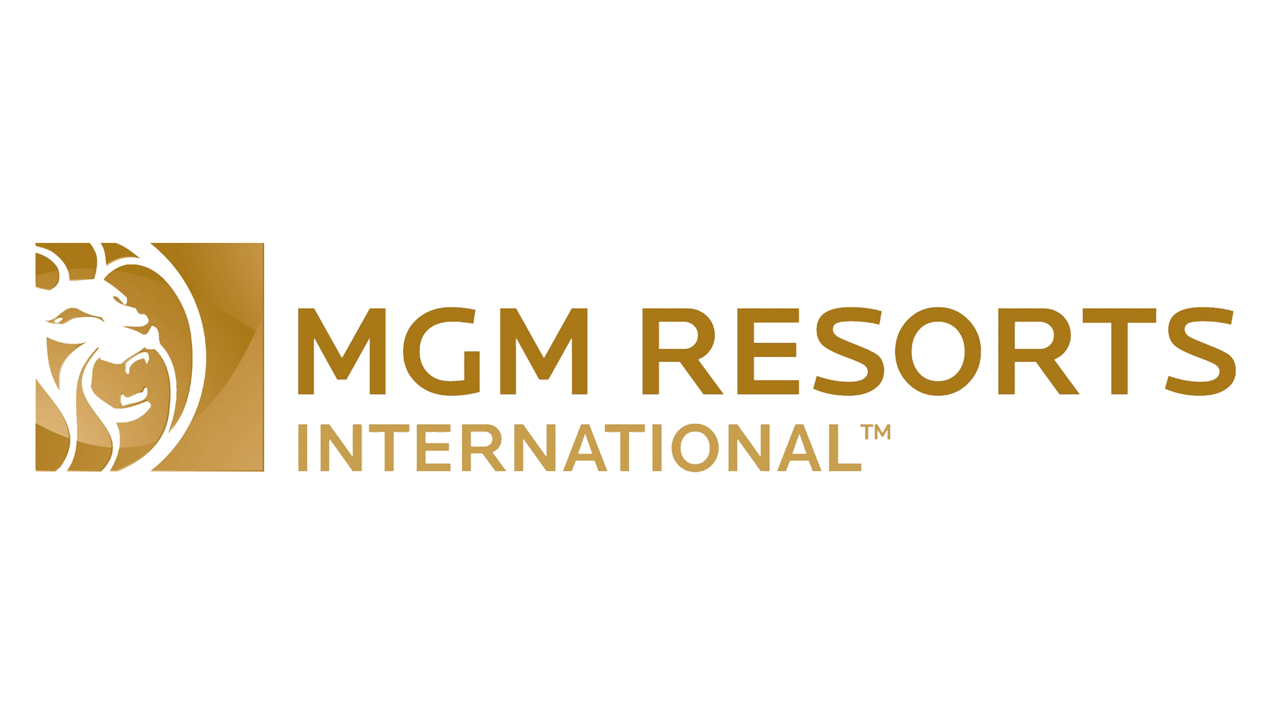 Logo for MGM Resorts International, featuring a stylized lion's head in gold and green with the text 'MGM RESORTS INTERNATIONAL'.