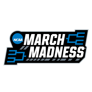 NCAA March Madness logo with blue and black design elements.