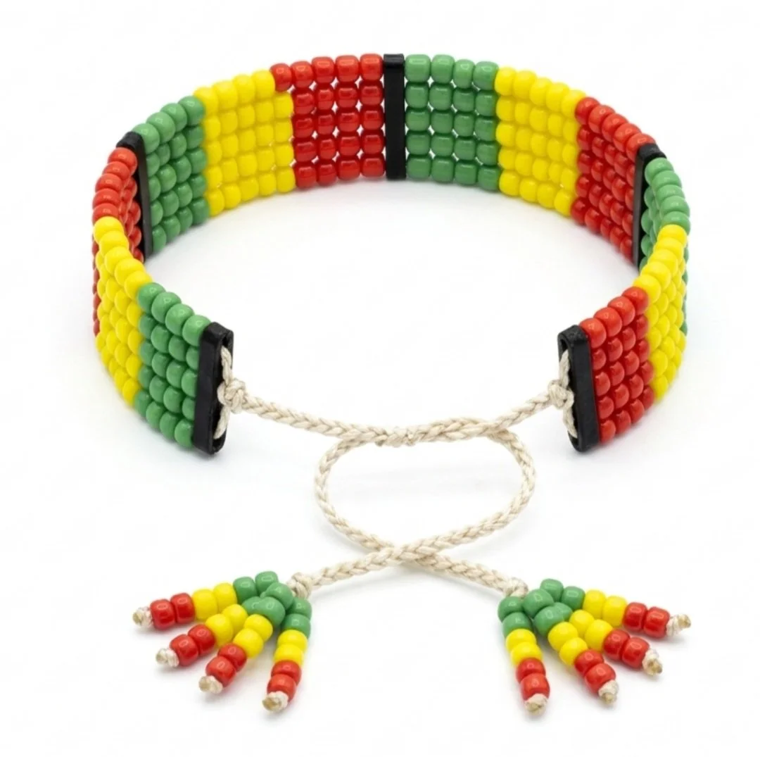 Authentic Hamar Tribe Beaded Cuff Bracelet Ethiopian Omo Valley Rasta Colors