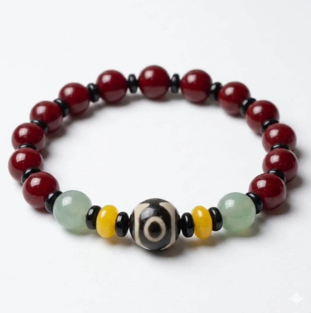 Red Cinnabar Bracelet Tibetan Dzi Bead Good Luck Feng Shui Protection Gift Unisx