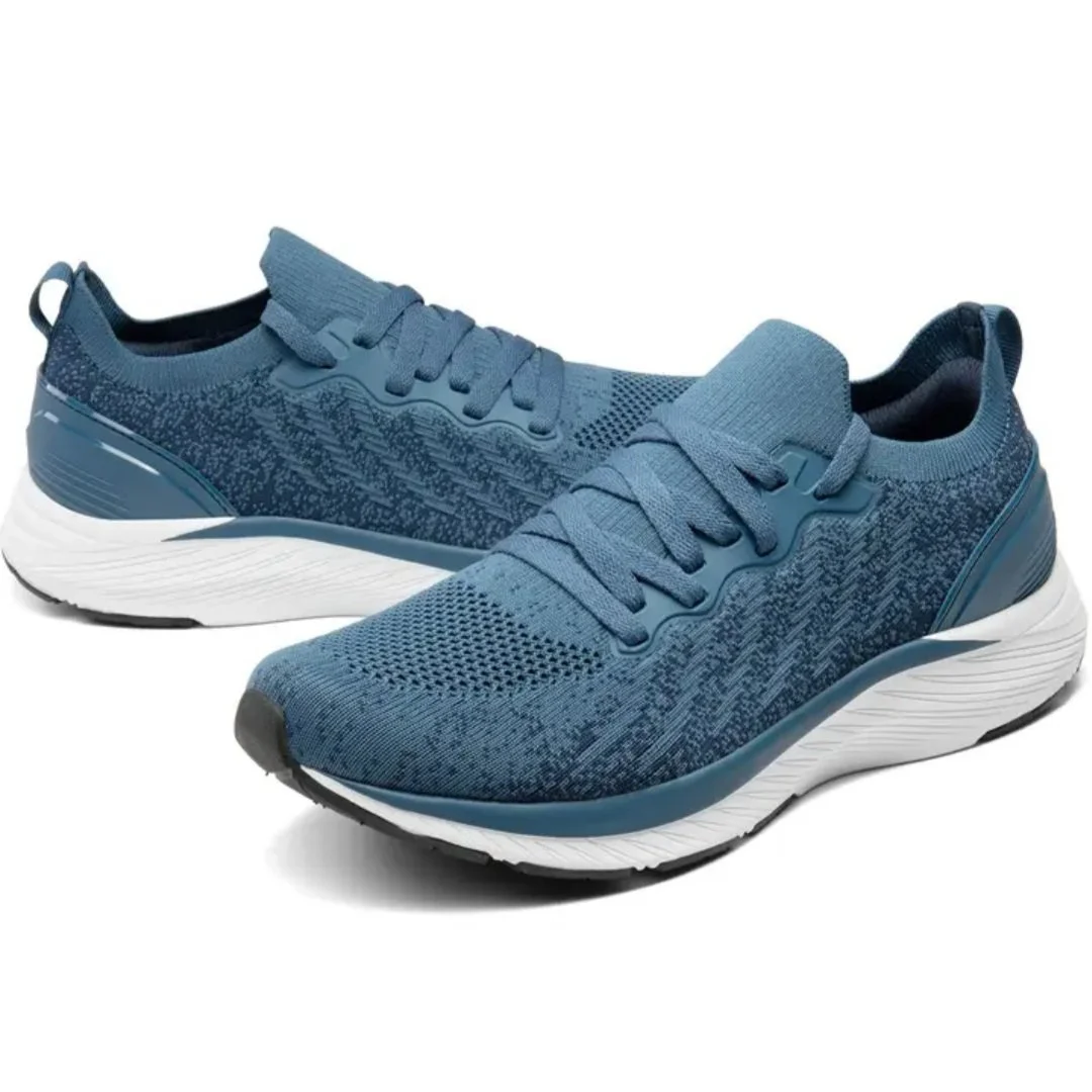 Men Blue Knit Running Shoes Lightweight Breathable Athletic Walking Sneakers