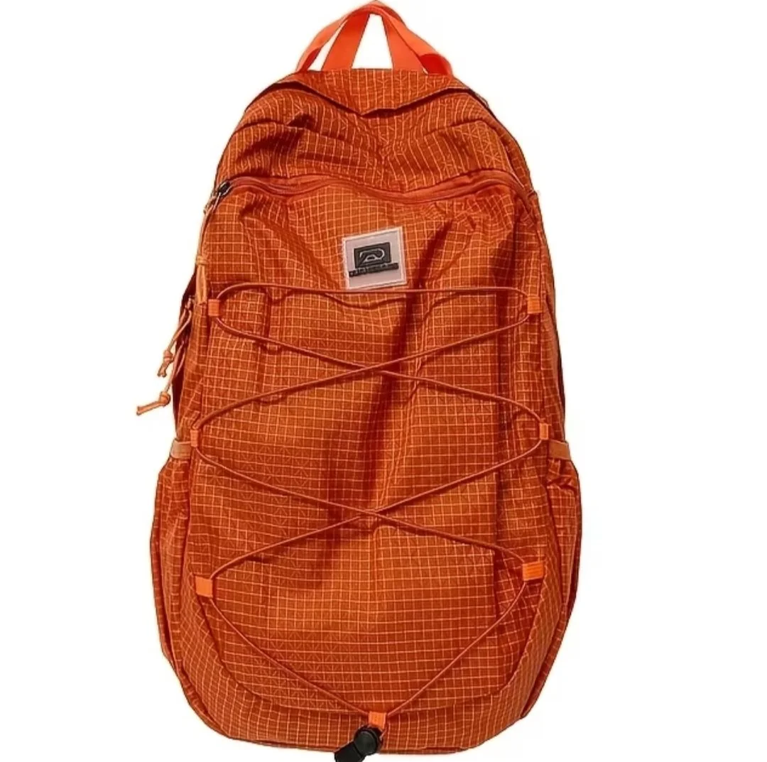 Orange Ripstop Tech Backpack Drawstring Grid Daypack Hiking School Bag Large