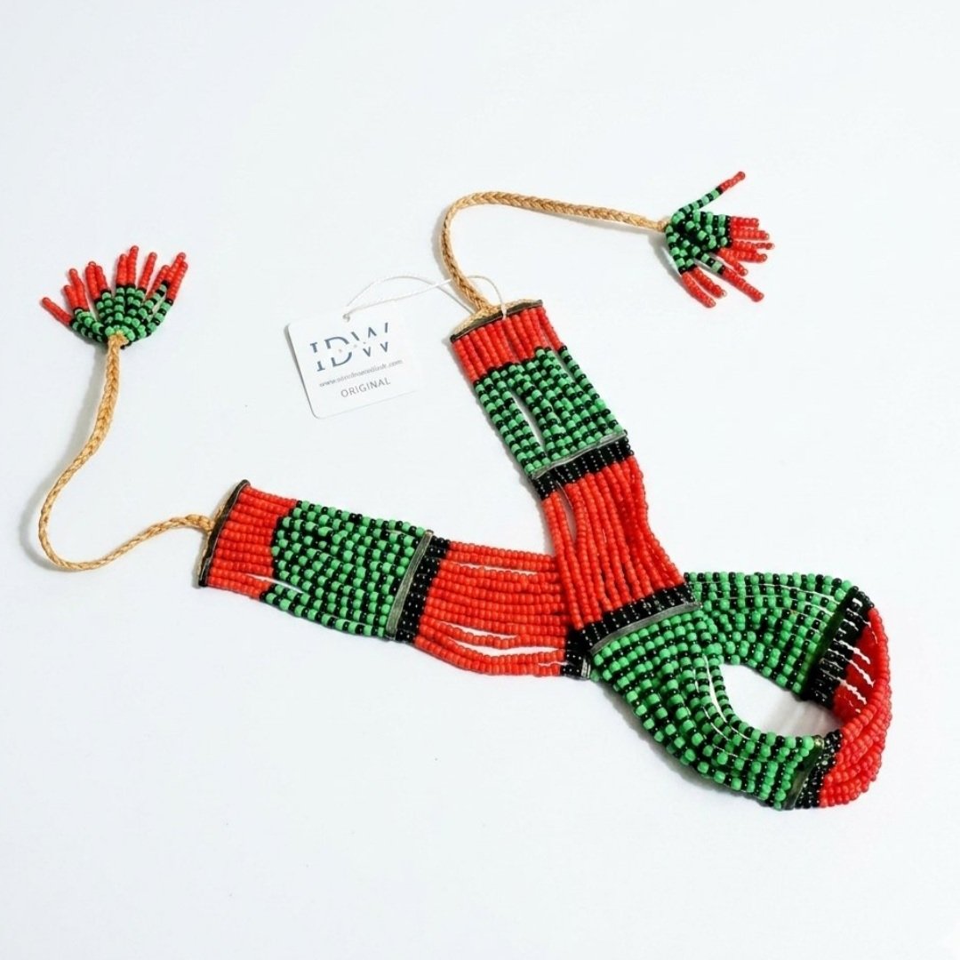 Ethiopian Hamar Tribe Beaded Choker Necklace Omo Valley Red Green Black Ethnic